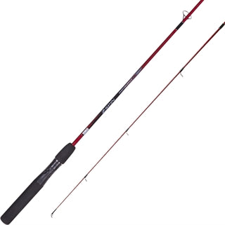 Fishing rod with black and red handle on a white background