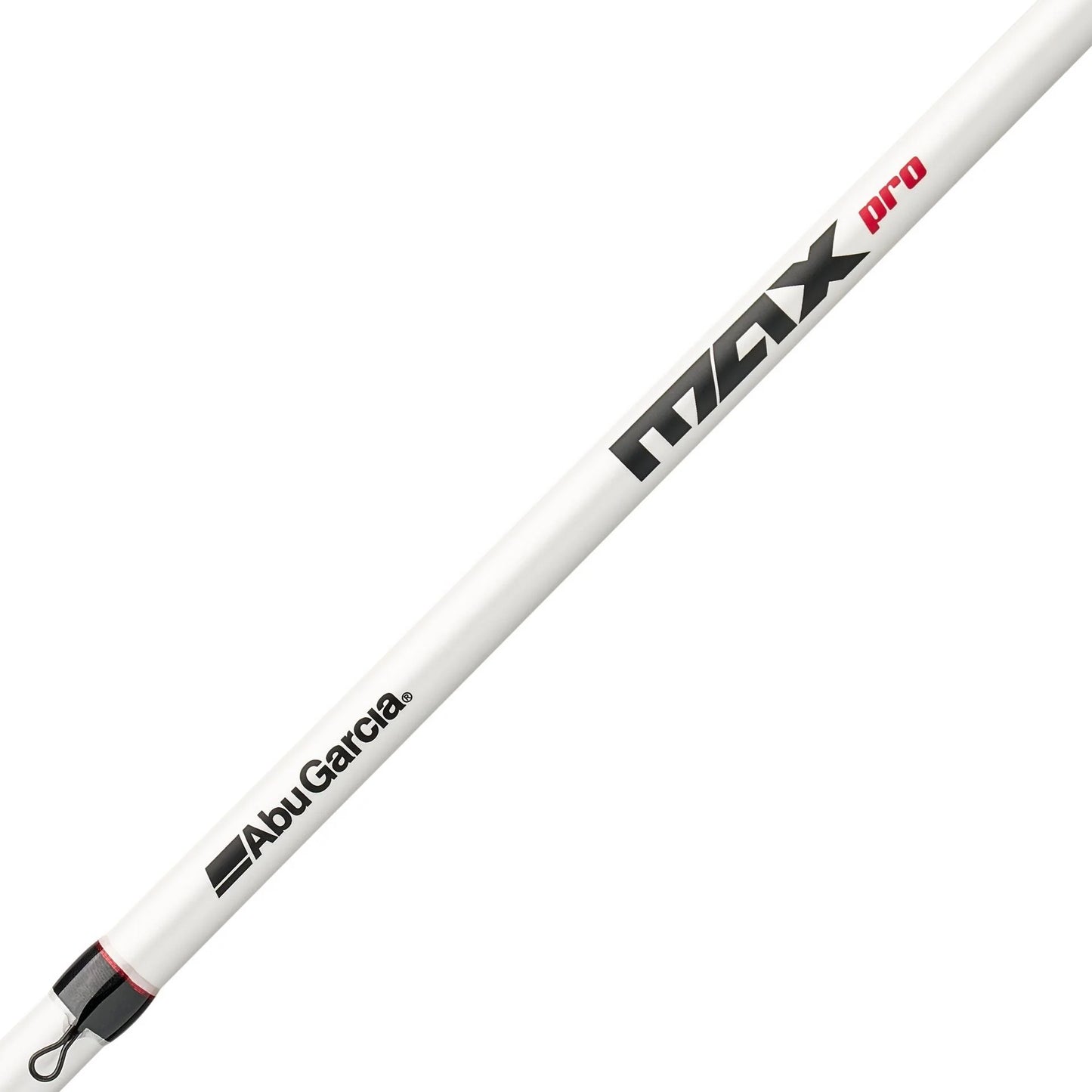 White Abu Garcia Max Pro fishing rod on a white background
