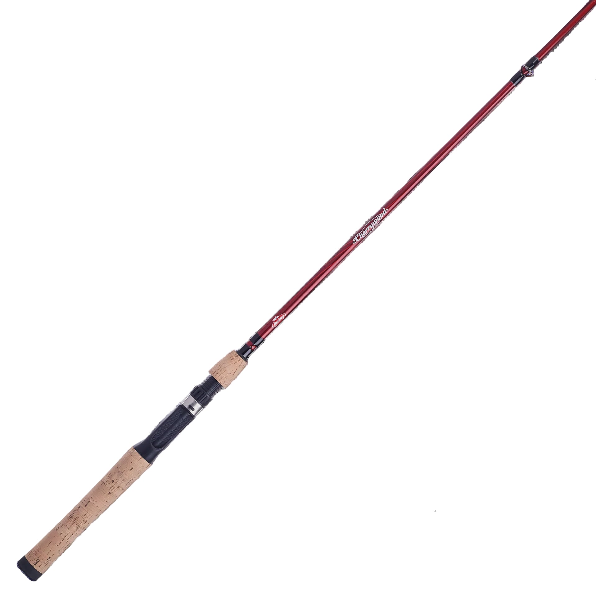 Fishing rod with red and black handle on a white background