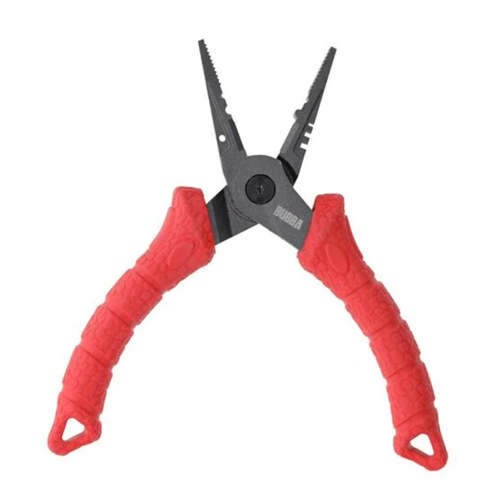 Pair of pliers with red handles on a white background