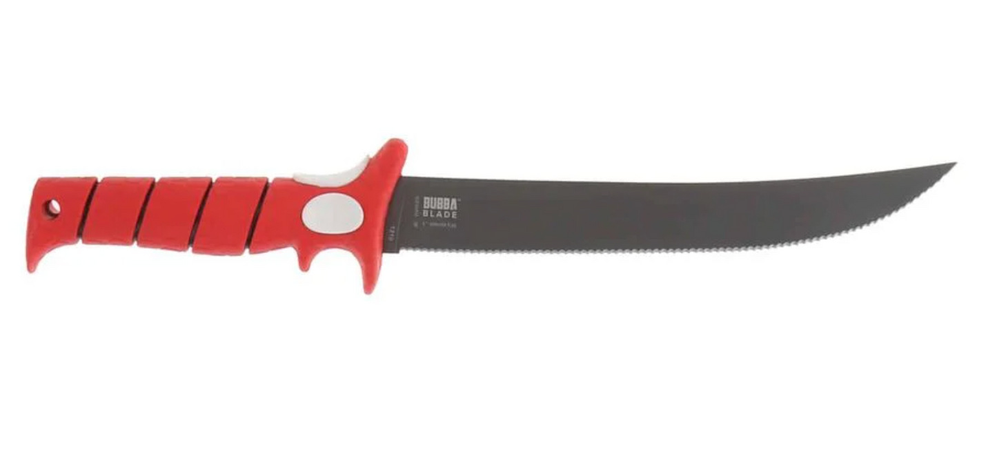 Knife with a red handle on a white background