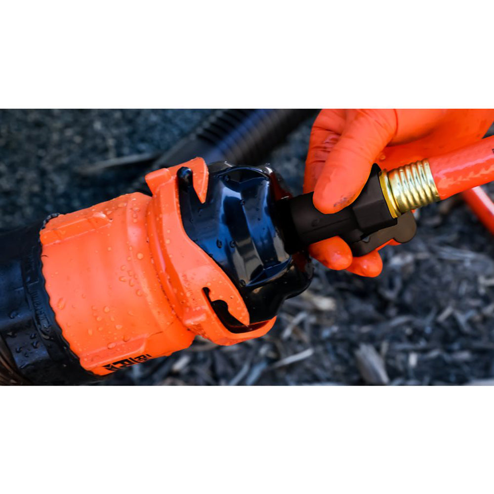 CAMCO RHICAMCO RHINOFLEX 10’ CLEAN OUT HOSE W/RINSER CAP - 5/8" INTERNAL DIAMETERNOFLEX 10’ CLEAN OUT HOSE W/RINSER CAP - 5/8" INTERNAL DIAMETER