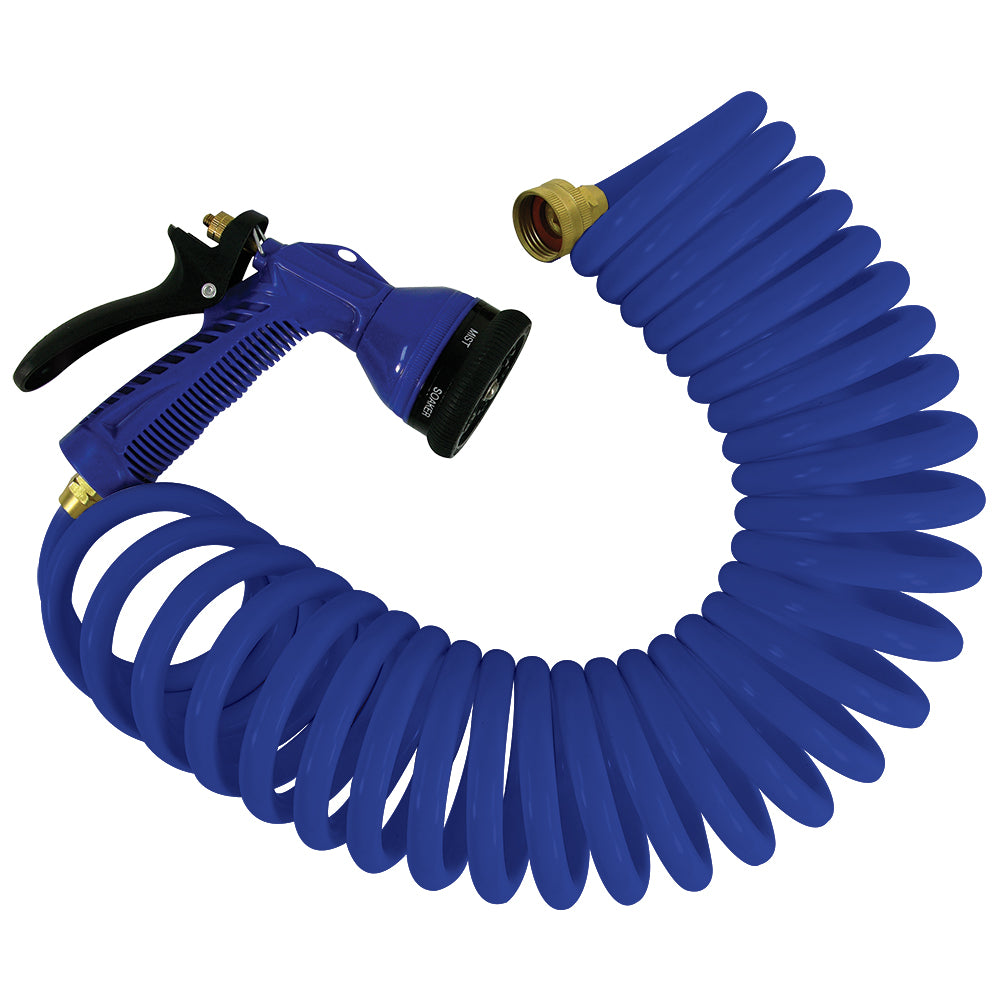 WHITECAP 25' BLUE COILED HOSE W/ADJUSTABLE NOZZLE