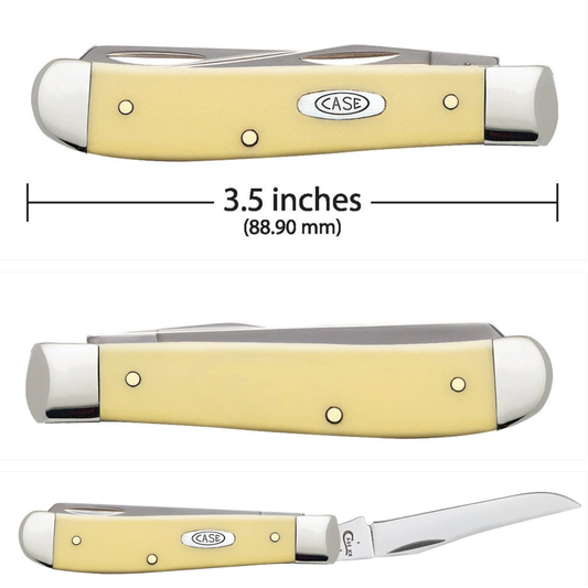 Case knife with measurements on a white background