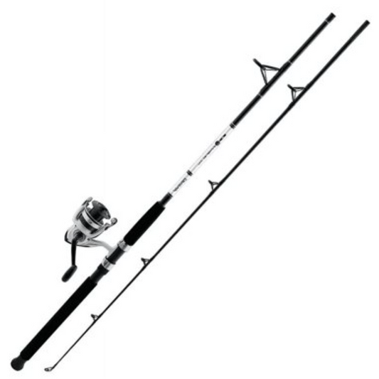 Fishing rod and reel set on a white background