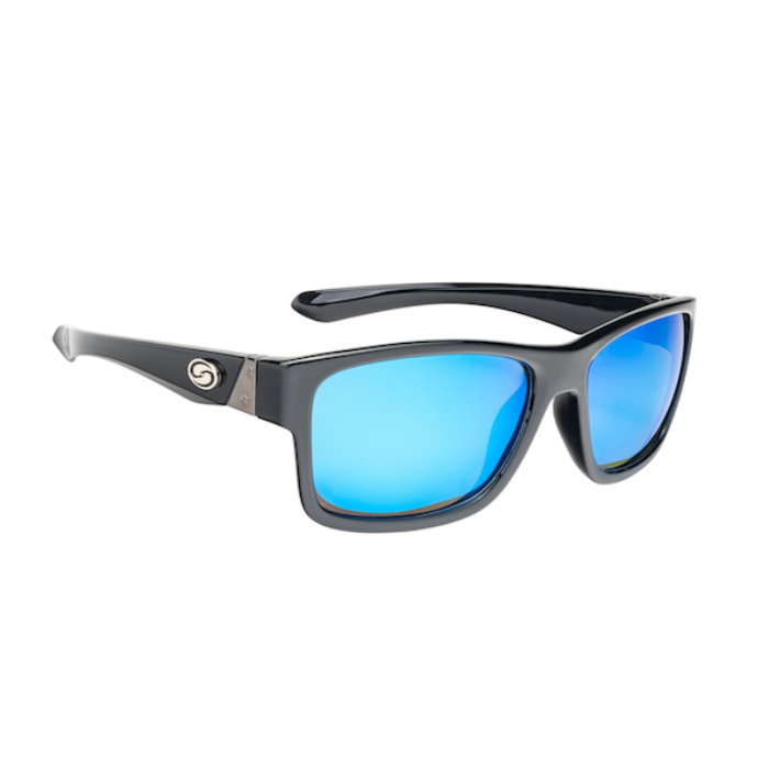 STRIKE KING PRO SUNGLASSES SHINY BLACK FRAME WHITE BLUE MIRROR
