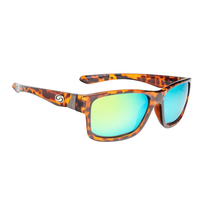 STRIKE KING PRO SUNGLASSES SHINY TORTOISE SHELL FRAME GREEN MIRROR