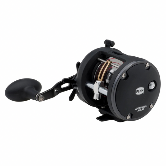 PENN Warfare WAR30LW Level Wind 30 conventional reel with lightweight graphite frame, machined aluminum spool, and powerful HT-100 drag system for trolling, bottom fishing, and offshore saltwater fishing.