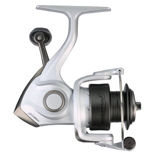 Fishing reel with a white and black design on a white background