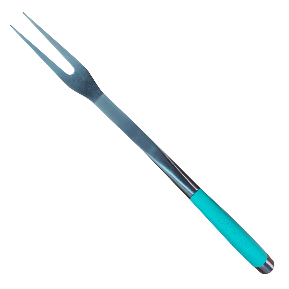 Barbecue fork with blue handle on a white background
