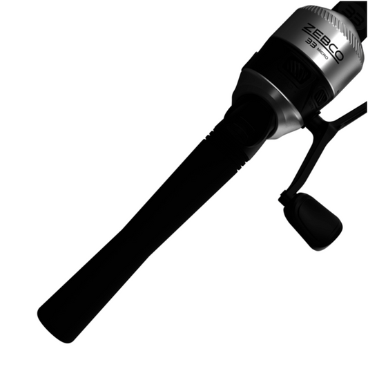 Fishing rod with reel on a white background