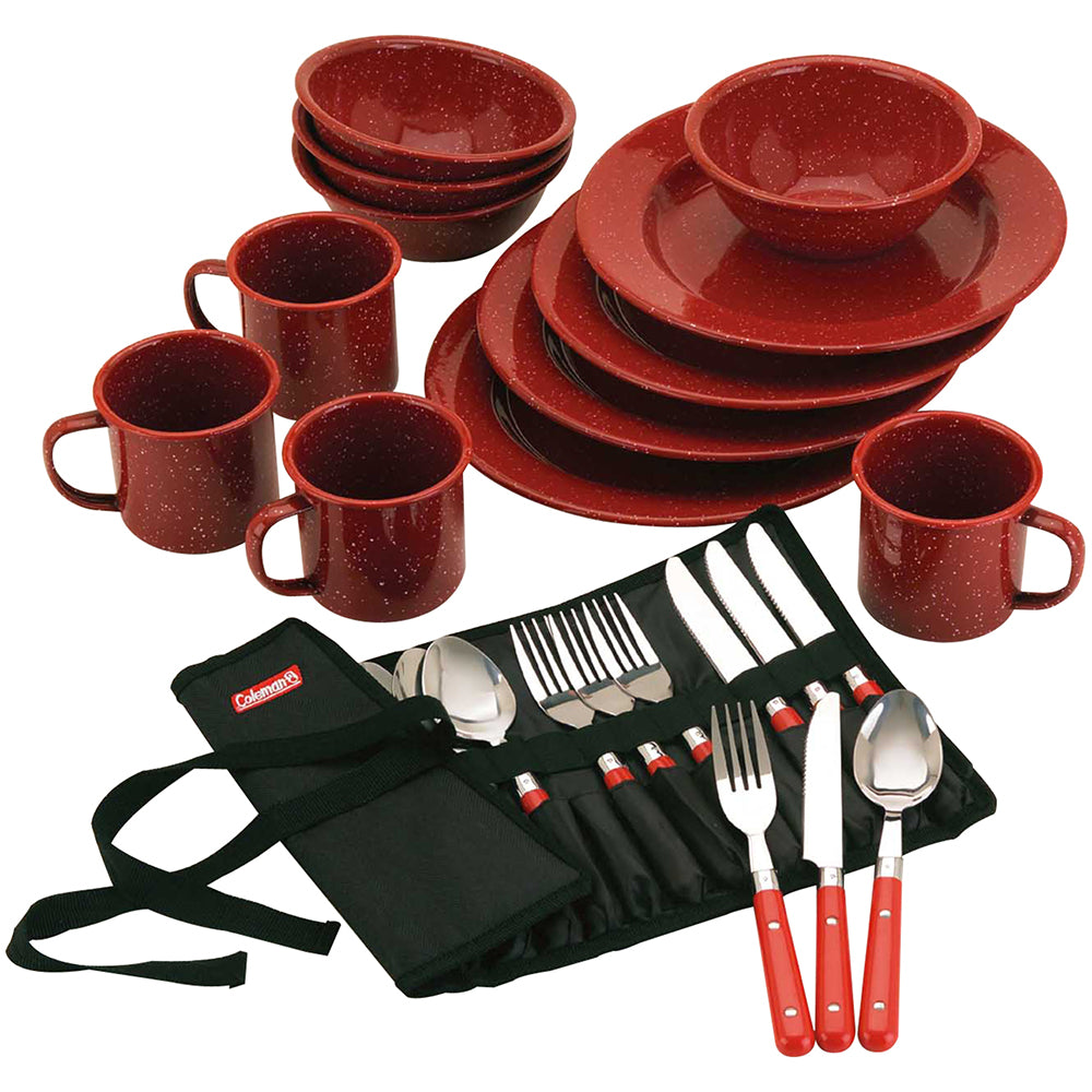 COLEMAN 24-PIECE SPECKLED ENAMELWARE COOK SET - RED