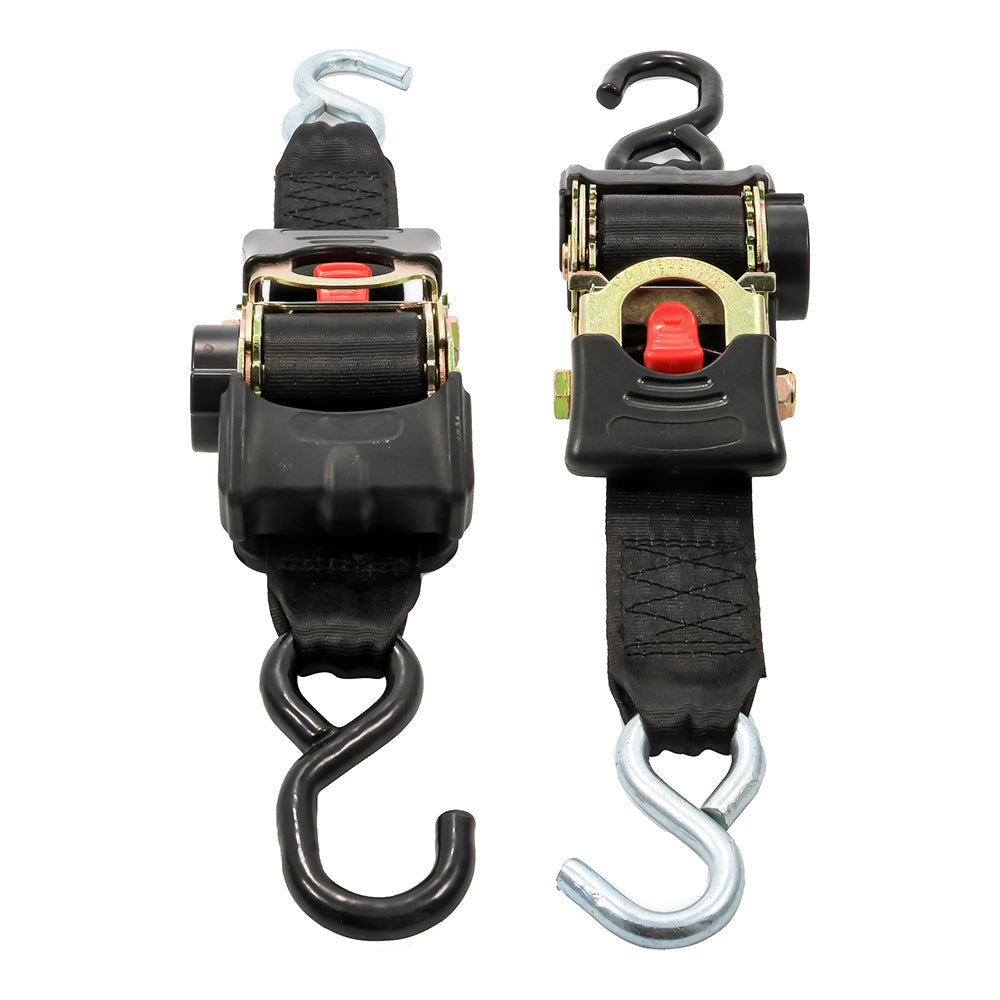 CAMCO RETRACTABLE TIE DOWN STRAPS - 2" WIDTH 6' DUAL HOOKS