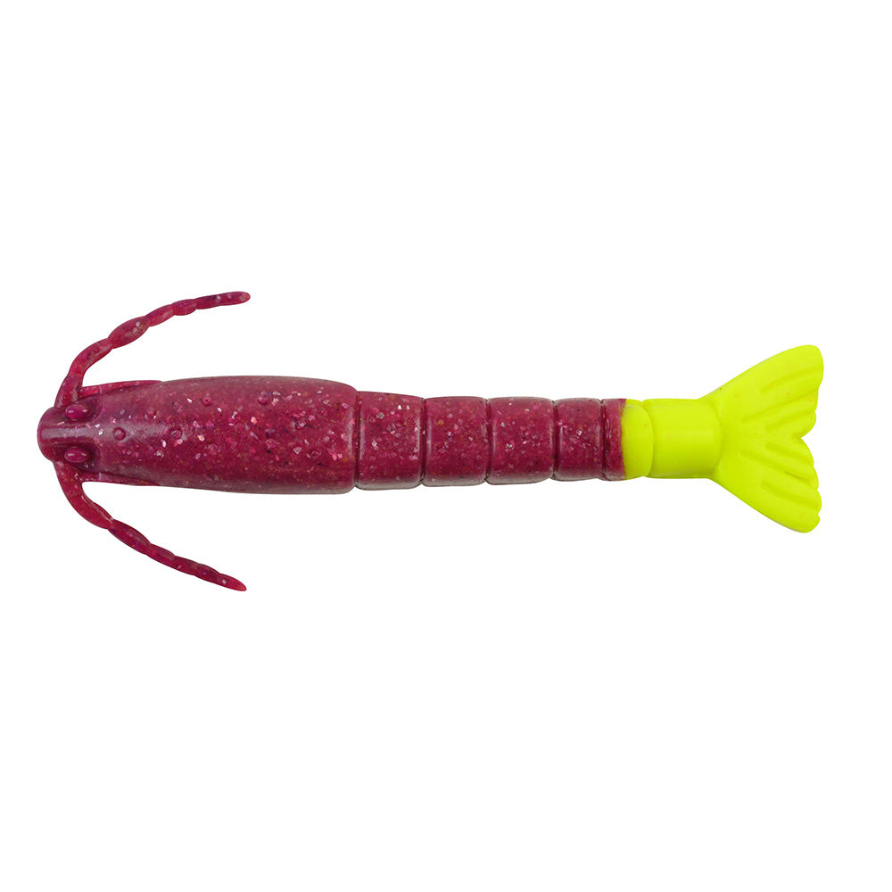 BERKLEY GULP! SALTWATER 3" SHRIMP CAJUN PURPLE CHARTREUSE (6 PACK)