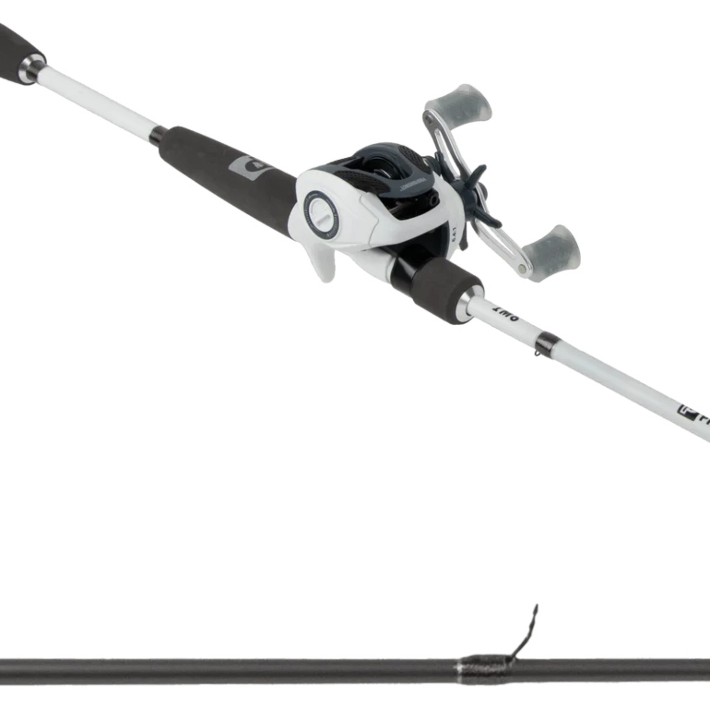 Fishing rod and reel combo on a white background