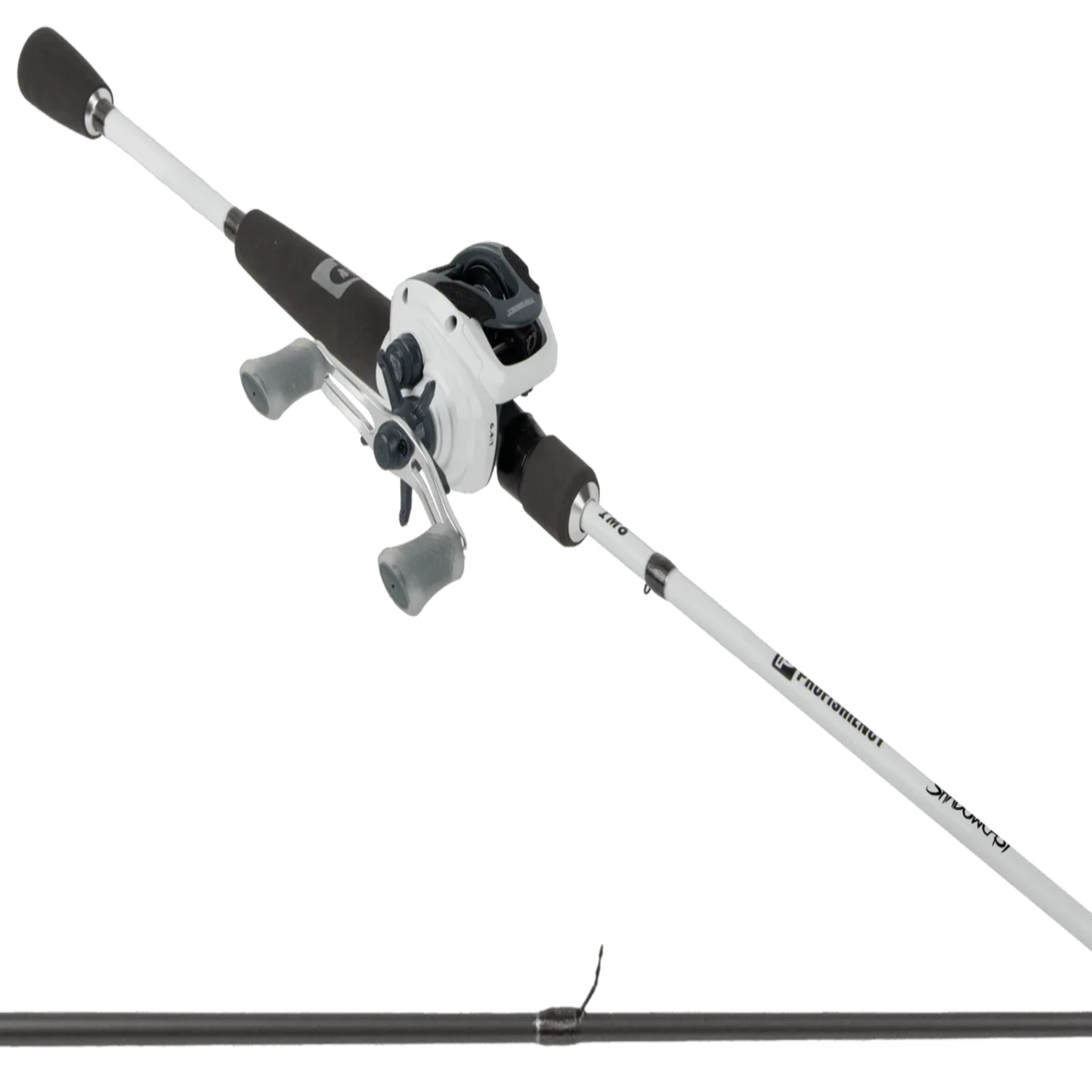 Fishing rod and reel combo on a white background