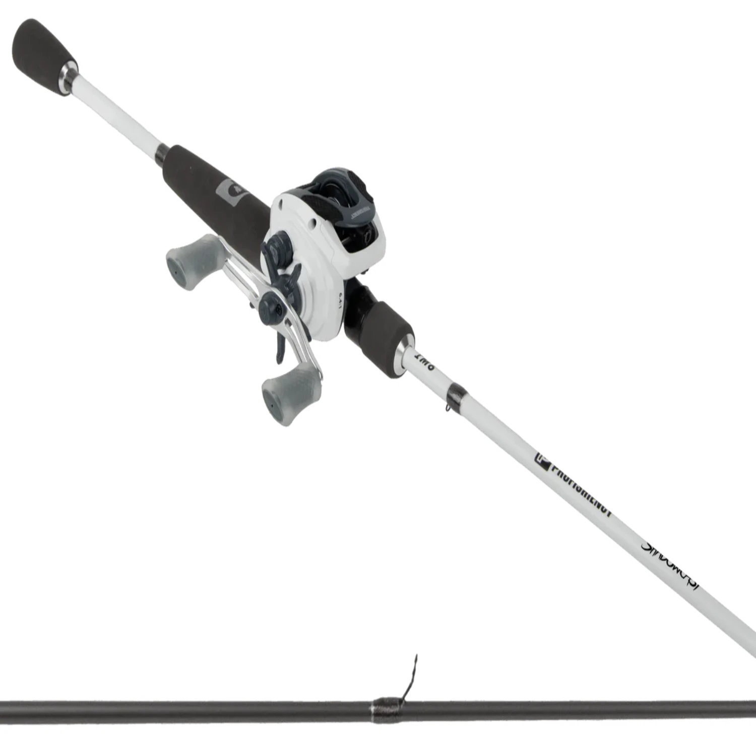 Fishing rod and reel combo on a white background