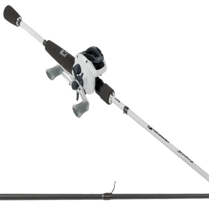 Fishing rod and reel combo on a white background