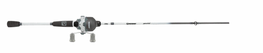 Fishing rod and reel combo on a white background