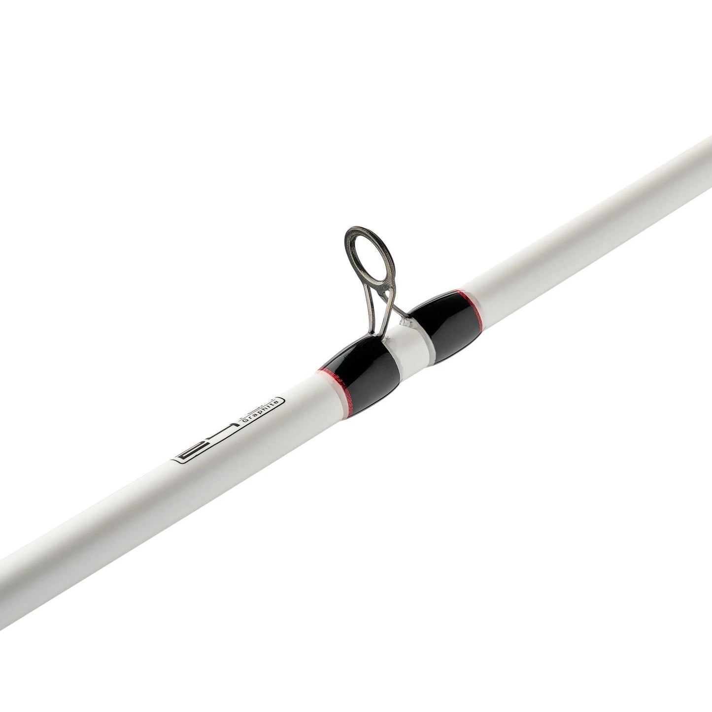 Fishing rod with white and black handle on a white background