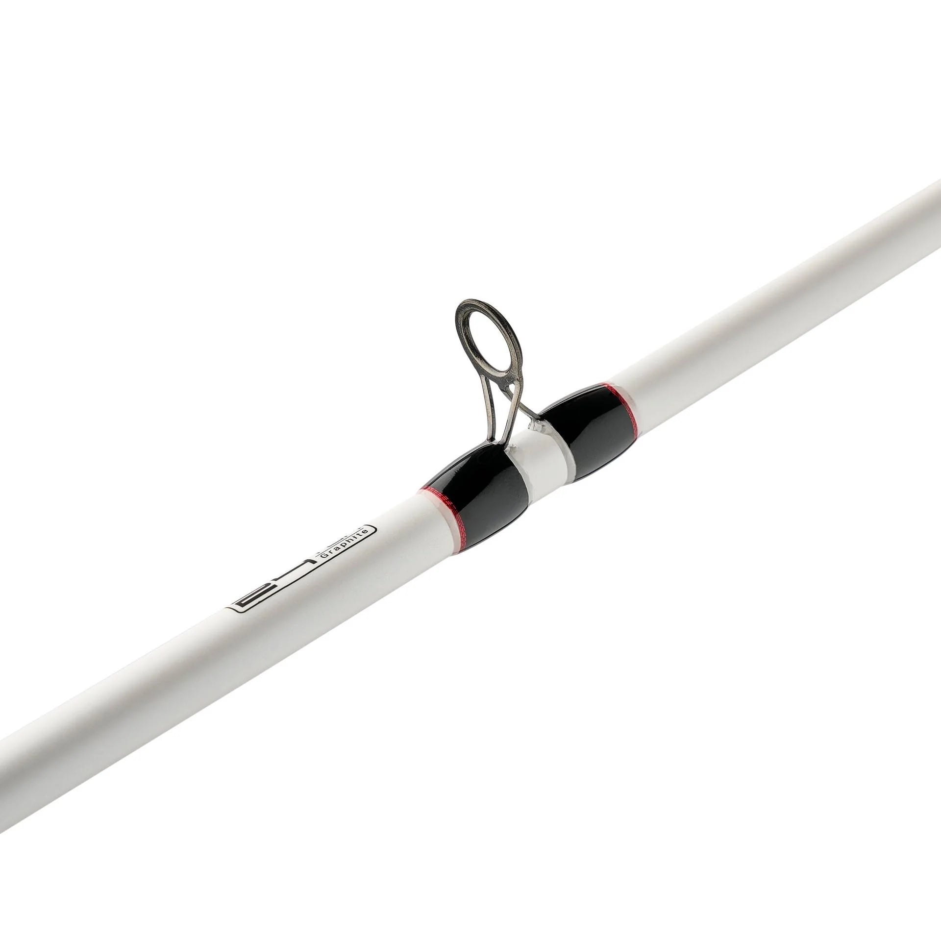 Fishing rod with white and black handle on a white background