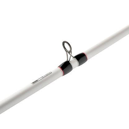 Fishing rod with white and black handle on a white background