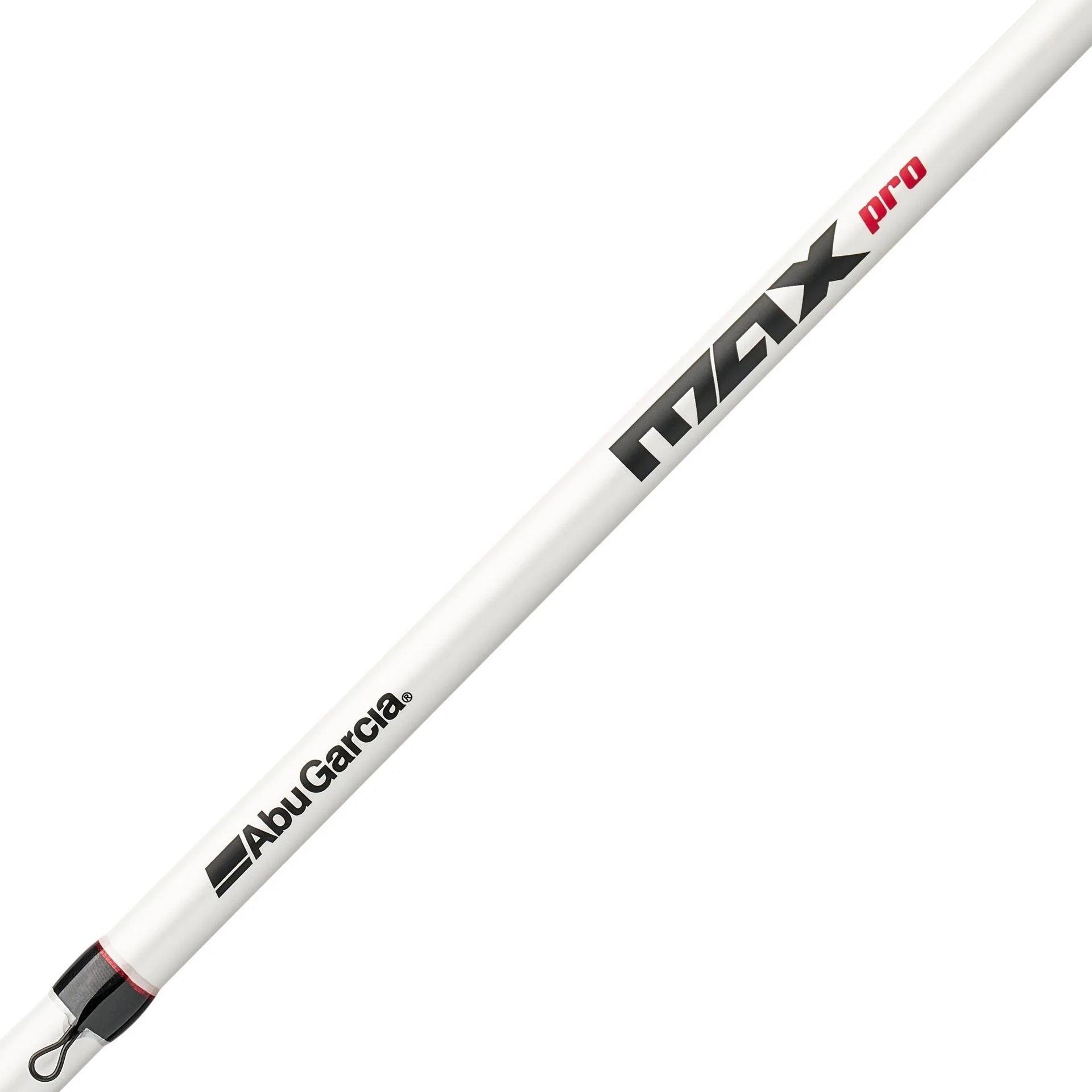 White Abu Garcia Max Pro fishing rod on a white background