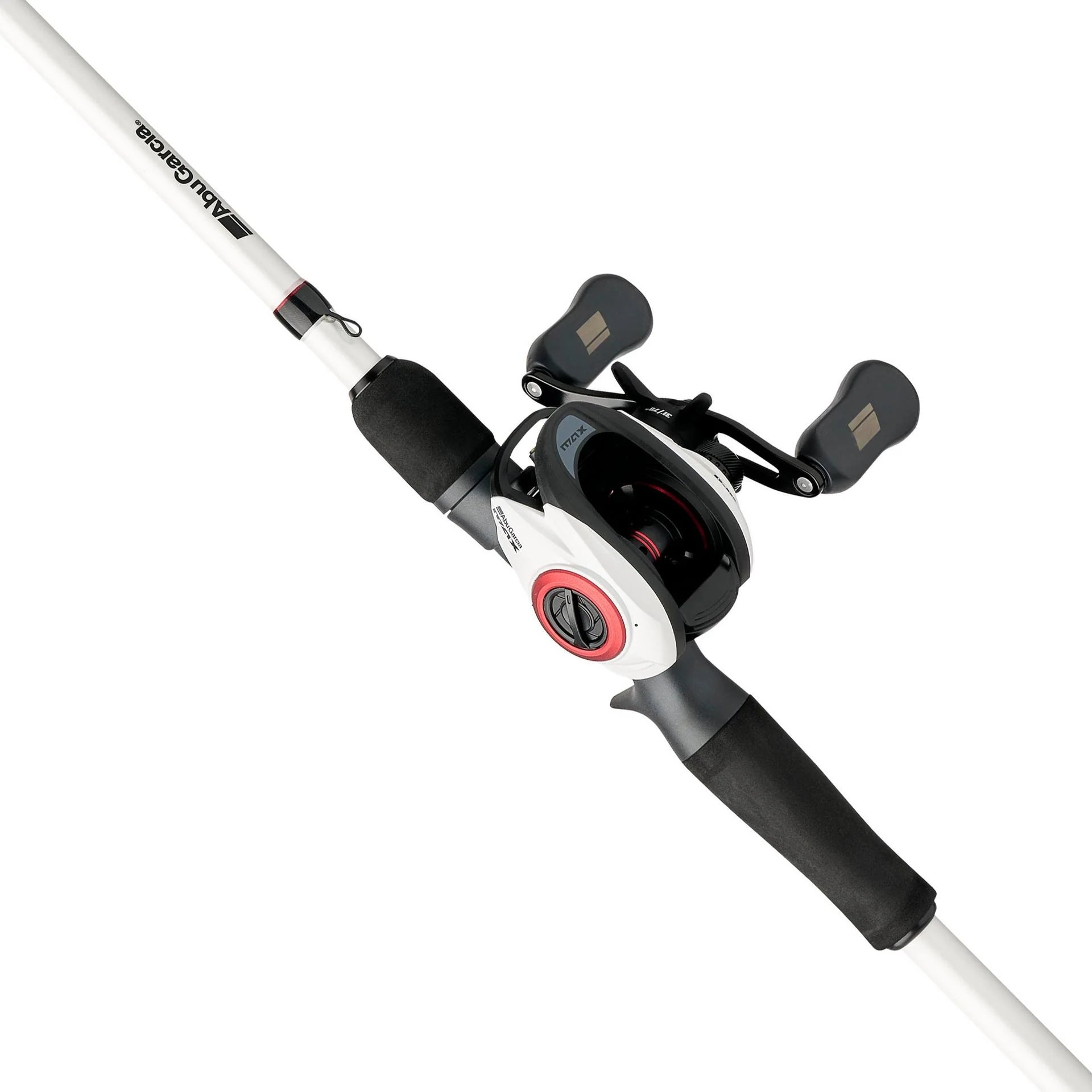 Fishing rod and reel combo on a white background