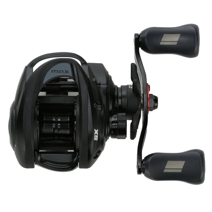 Fishing reel with 'max' and 'sx' branding on a white background