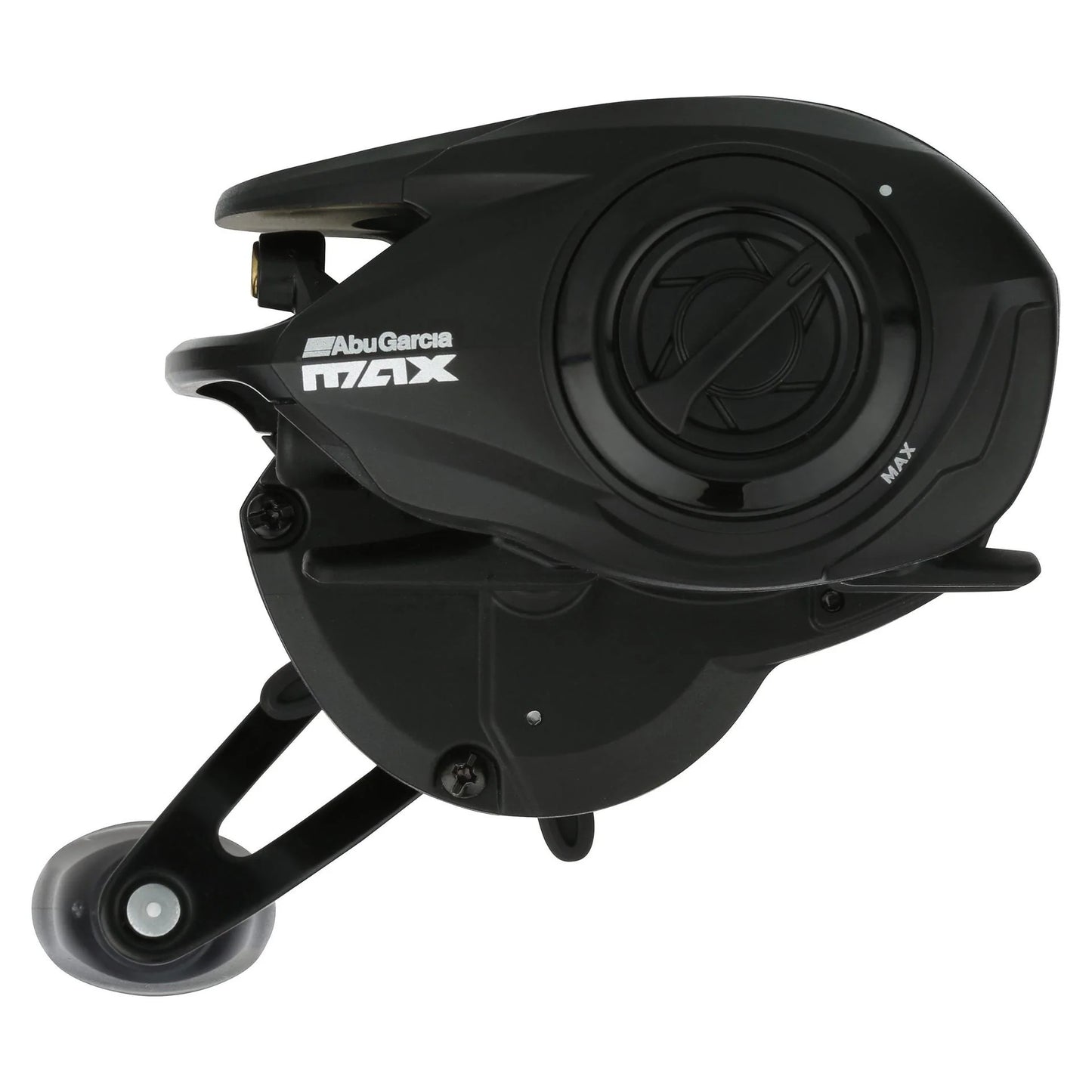 Black Abu Garcia Max fishing reel on a white background