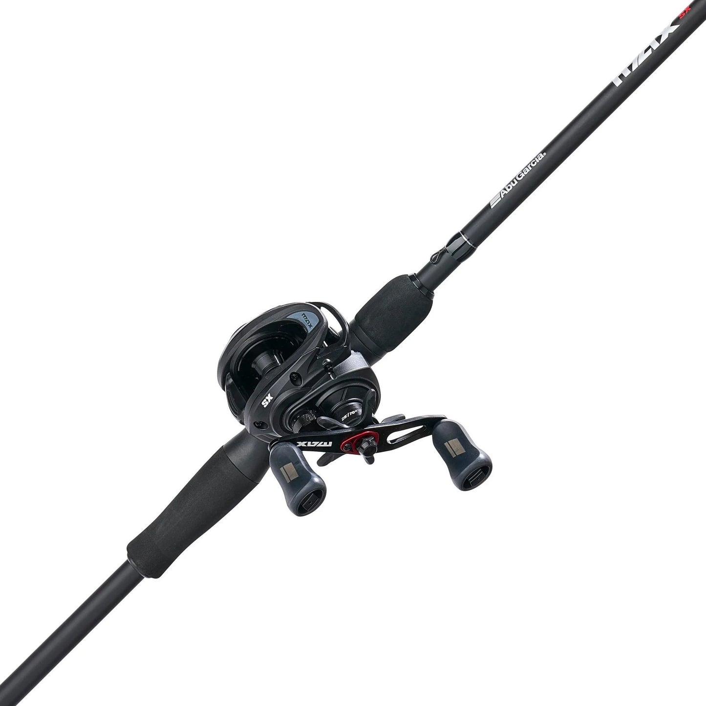 Fishing rod and reel set on a white background