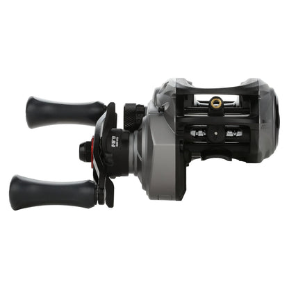 Fishing reel with black handles on a white background
