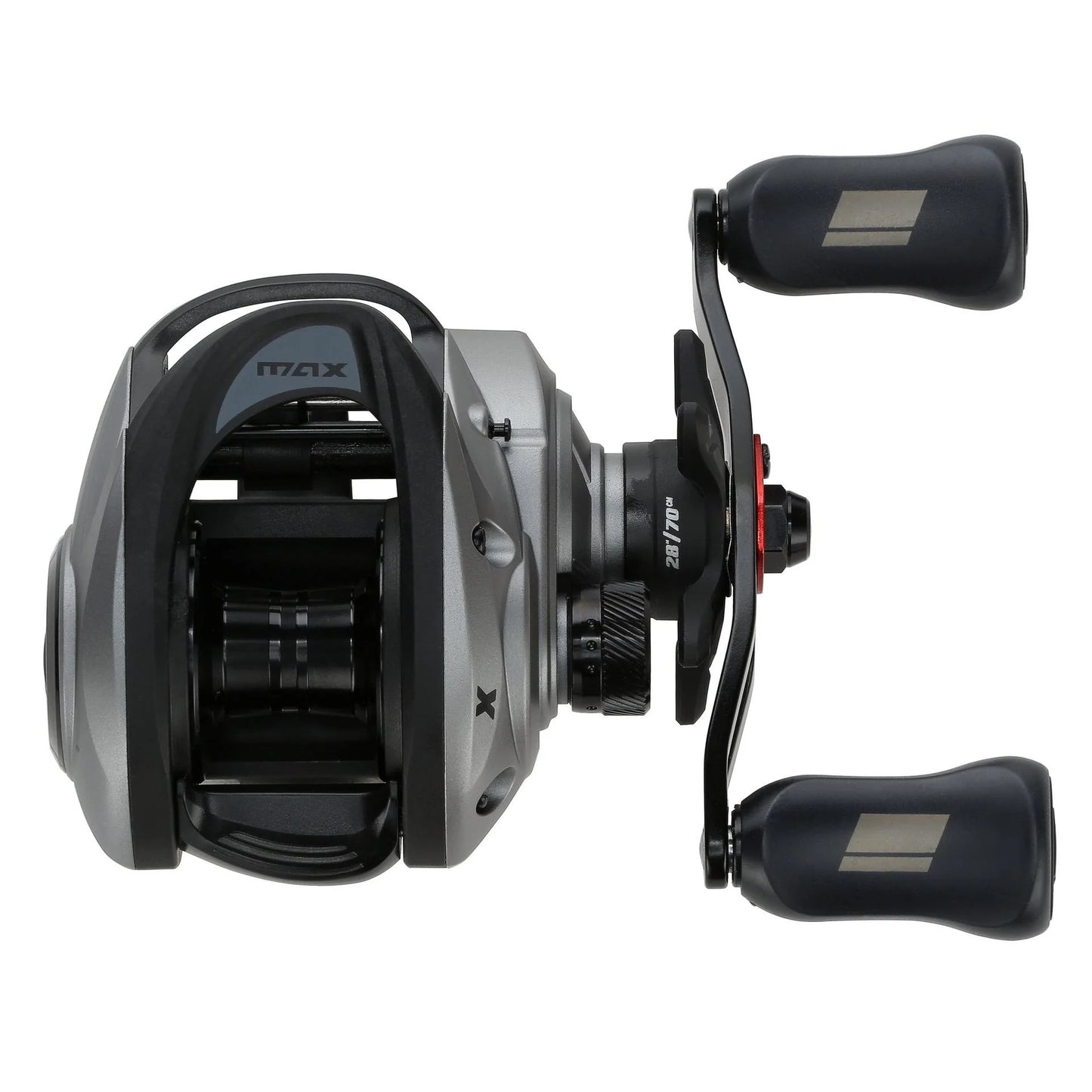 Fishing reel with dual handles on a white background
