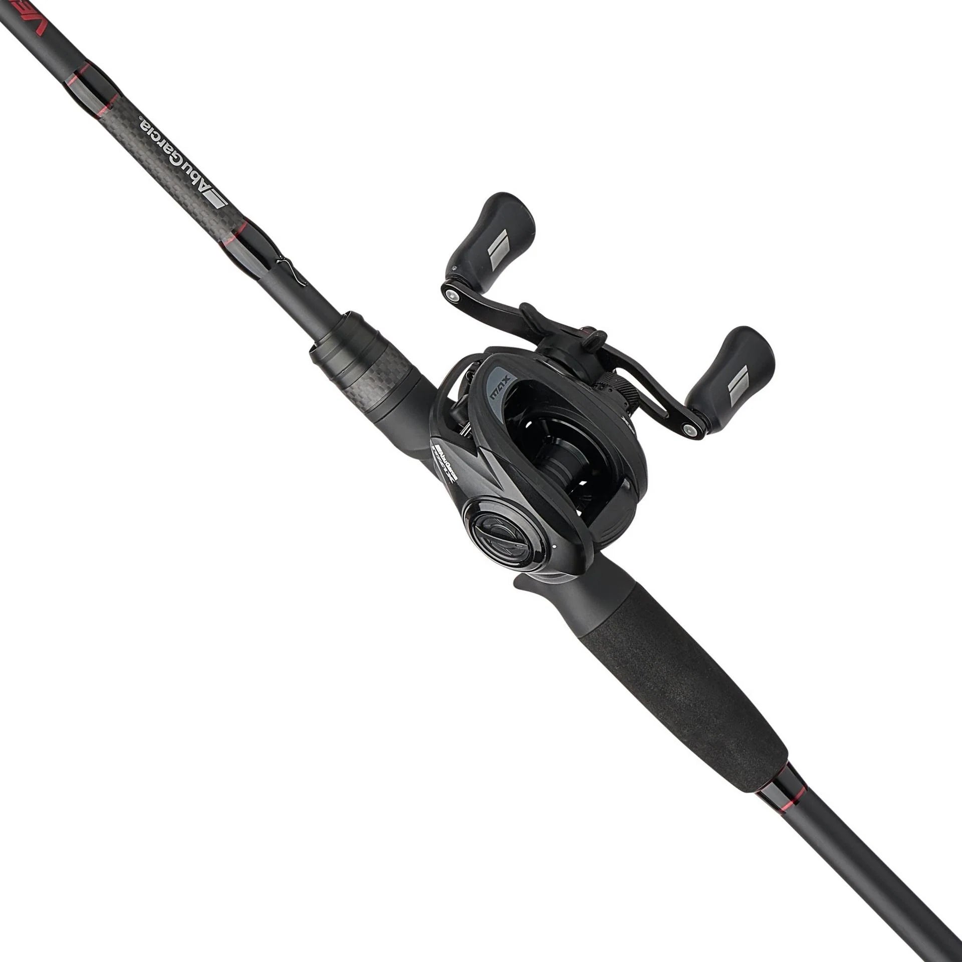 Fishing rod and reel combo on a white background
