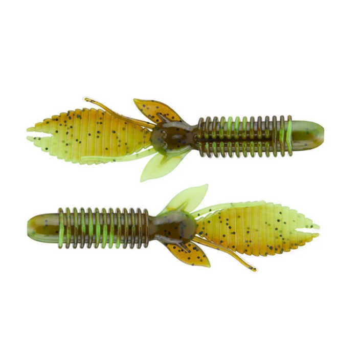 BIG BITE BAITS BFE CREATURE GREEN PUMPKIN / CHARTREUSE SWIRL (6 PACK) 4.5"