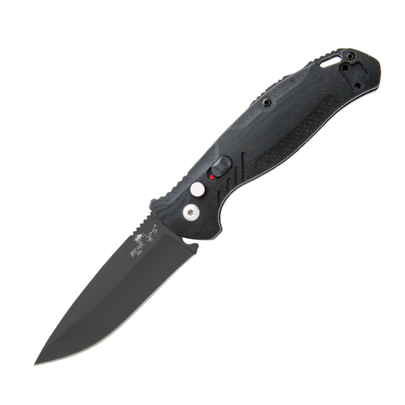 Black folding knife on a white background