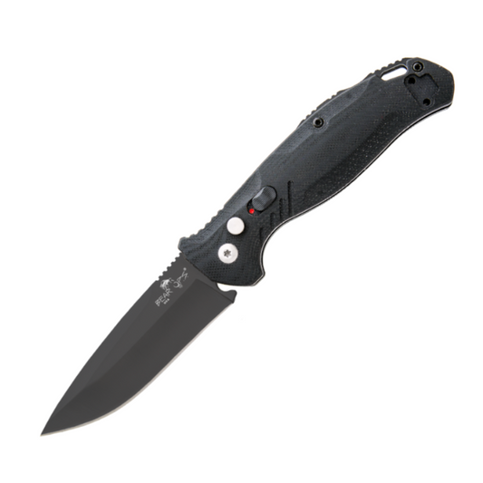 Black folding knife on a white background
