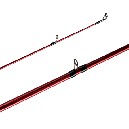 Red fishing rod on a white background