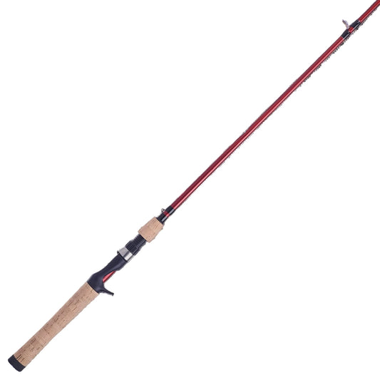 Fishing rod with red and black handle on a white background