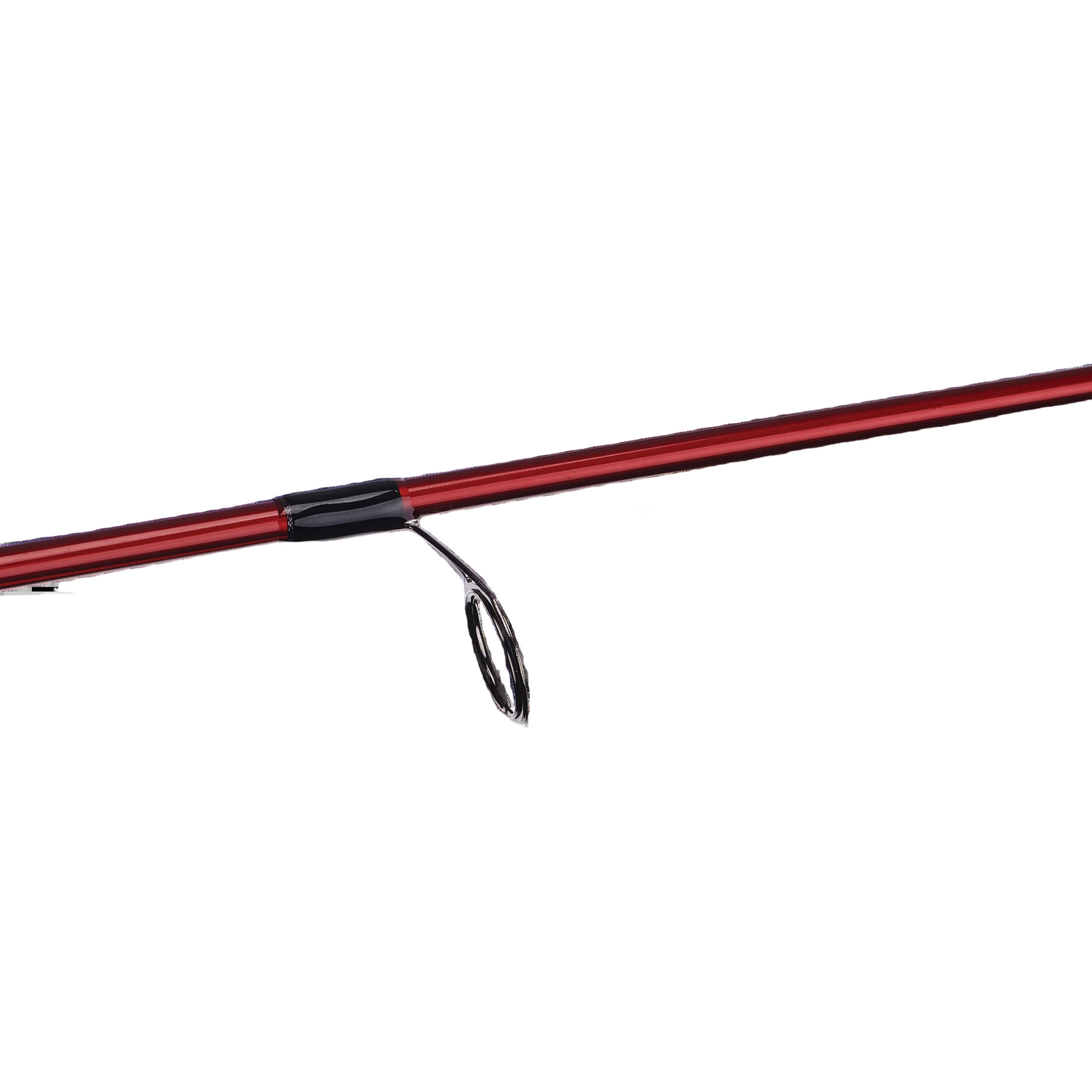 Red fishing rod with a black handle on a white background