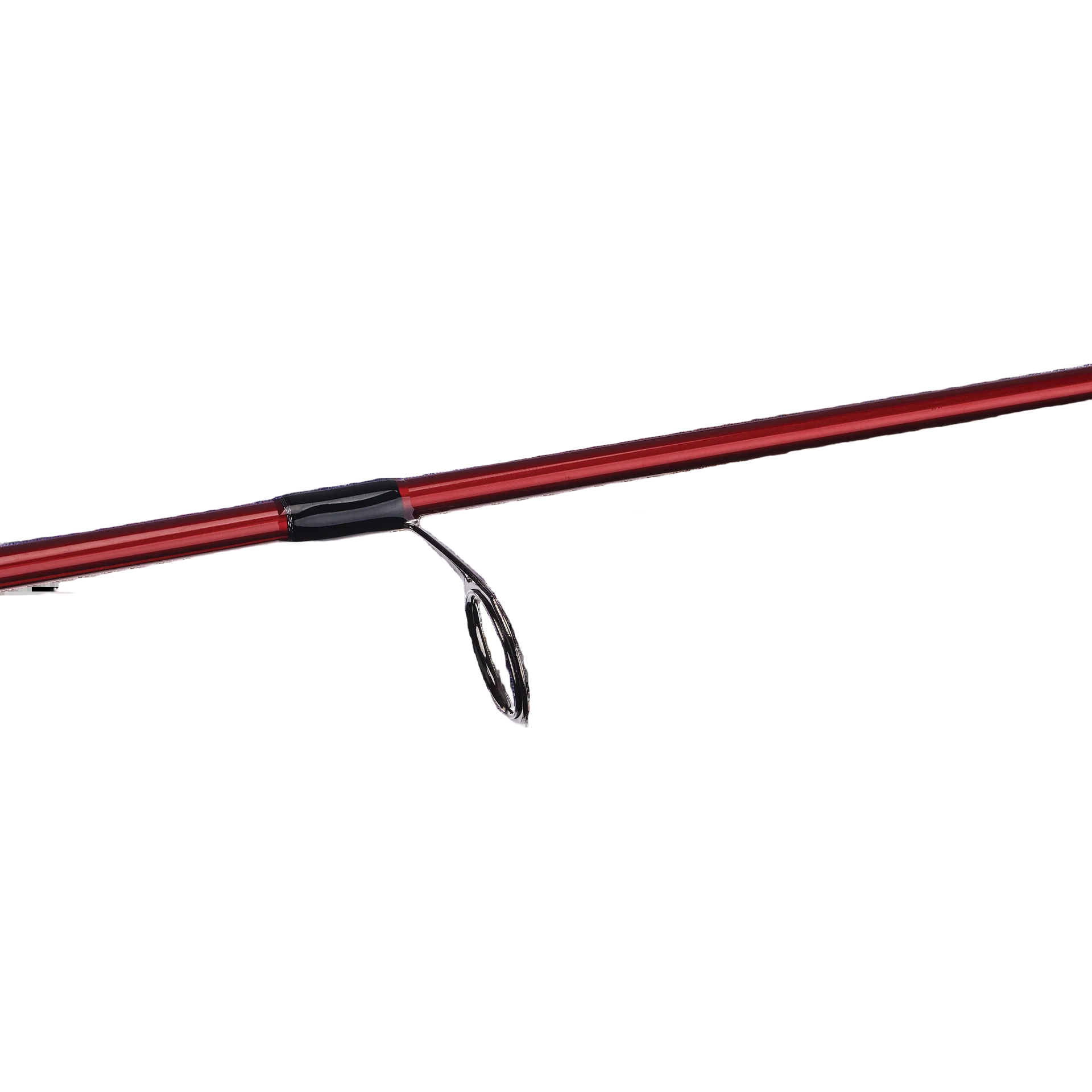 Red fishing rod with a black handle on a white background