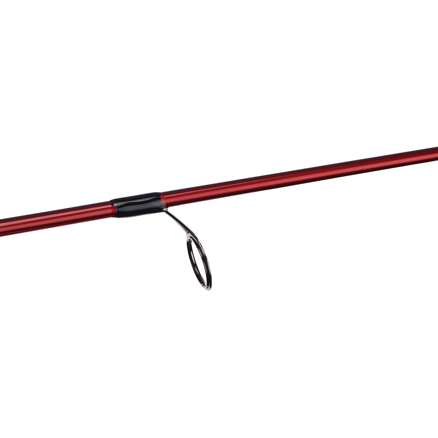 Fishing rod with cork handle and red tip on a white background