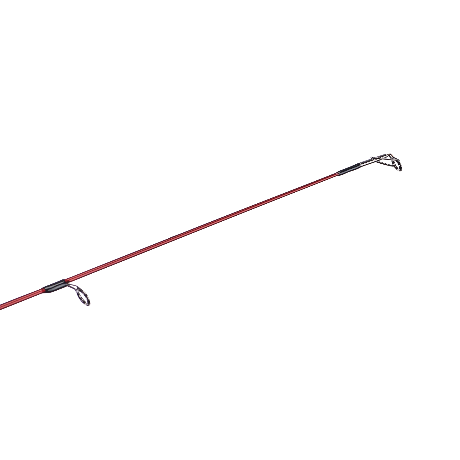 Fishing rod with cork handle and red tip on a white background