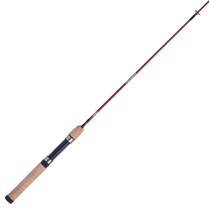 Fishing rod with cork handle and red tip on a white background