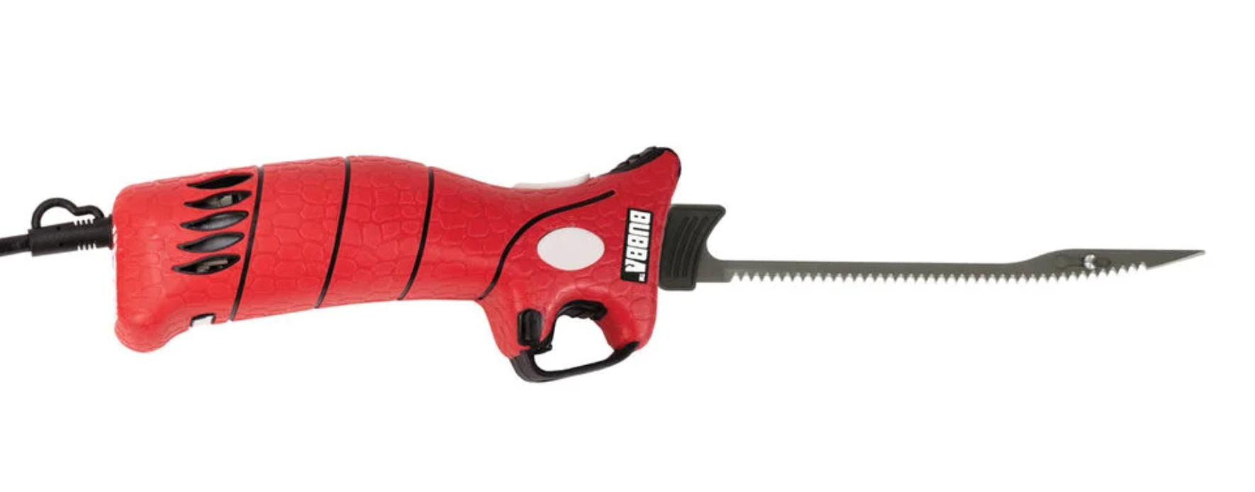 Red electric fishing lure with a white background