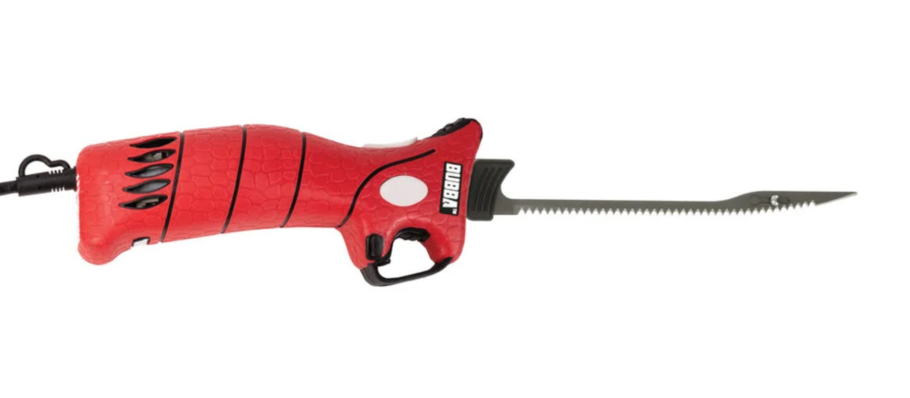 Red electric hand saw on a white background
