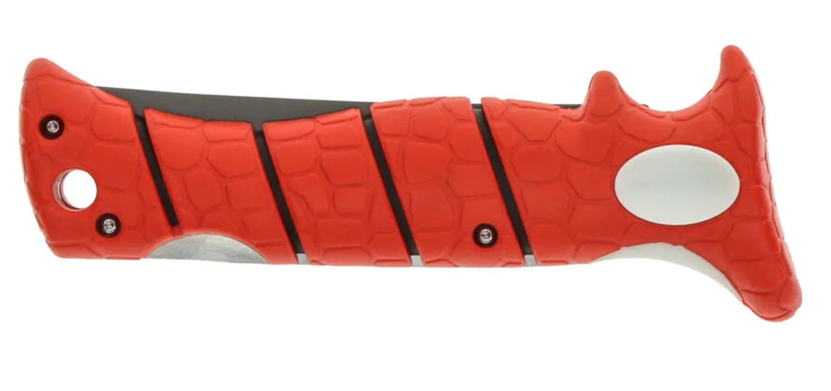 Red and black textured object on a white background