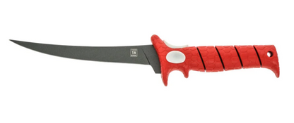 Fillet knife with red handle on a white background