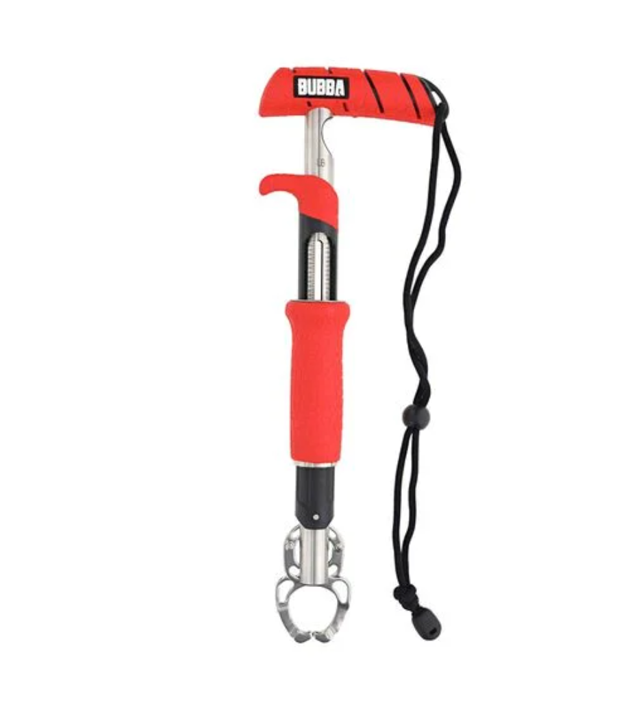 Red and black Bubba brand tool with a white background