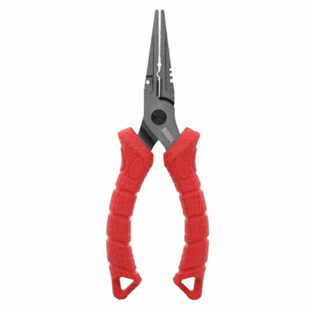Pair of pliers with red handles on a white background